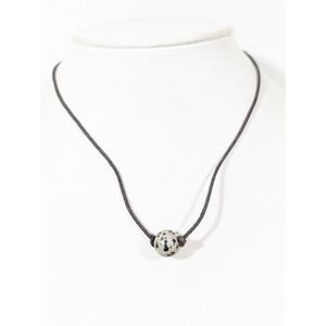 Canvas Spotted Dalmation Jasper Stone Brown Leather Cord Necklace Boho 17 in